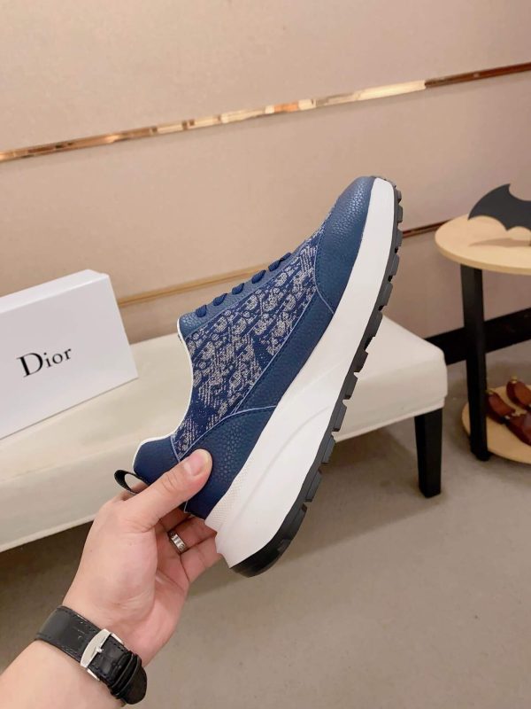 Dior Blue and Brown Dior Oblique Jacquard and Blue Grained Leather Runner Sneaker