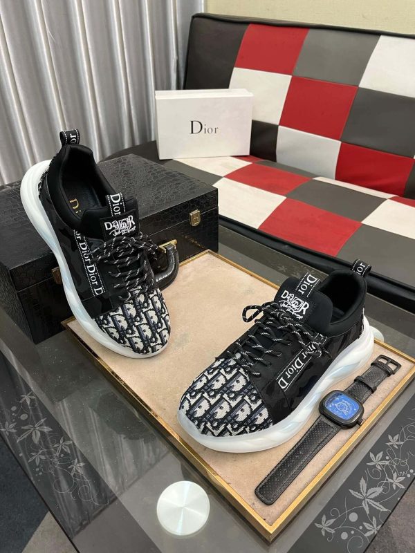 Dior Beige and Black Dior Jacquard Run Sneaker