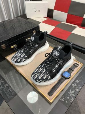 Dior Beige and Black Dior Jacquard Run Sneaker