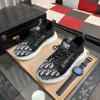 Dior Beige and Black Dior Jacquard Run Sneaker