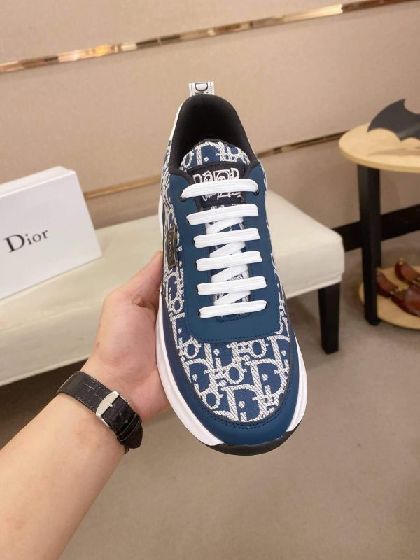 Dior Run Sneaker in Blue and Beige Dior Oblique Jacquard