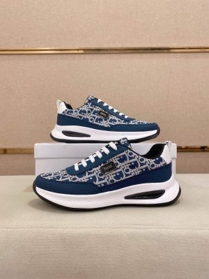 Dior Run Sneaker in Blue and Beige Dior Oblique Jacquard