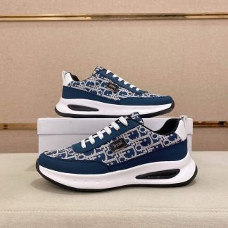 Dior Run Sneaker in Blue and Beige Dior Oblique Jacquard