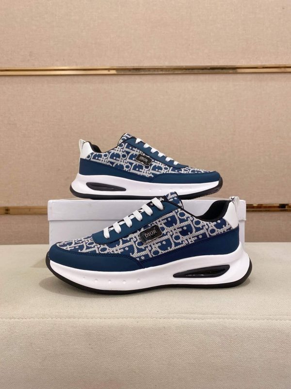 Dior Run Sneaker in Blue and Beige Dior Oblique Jacquard