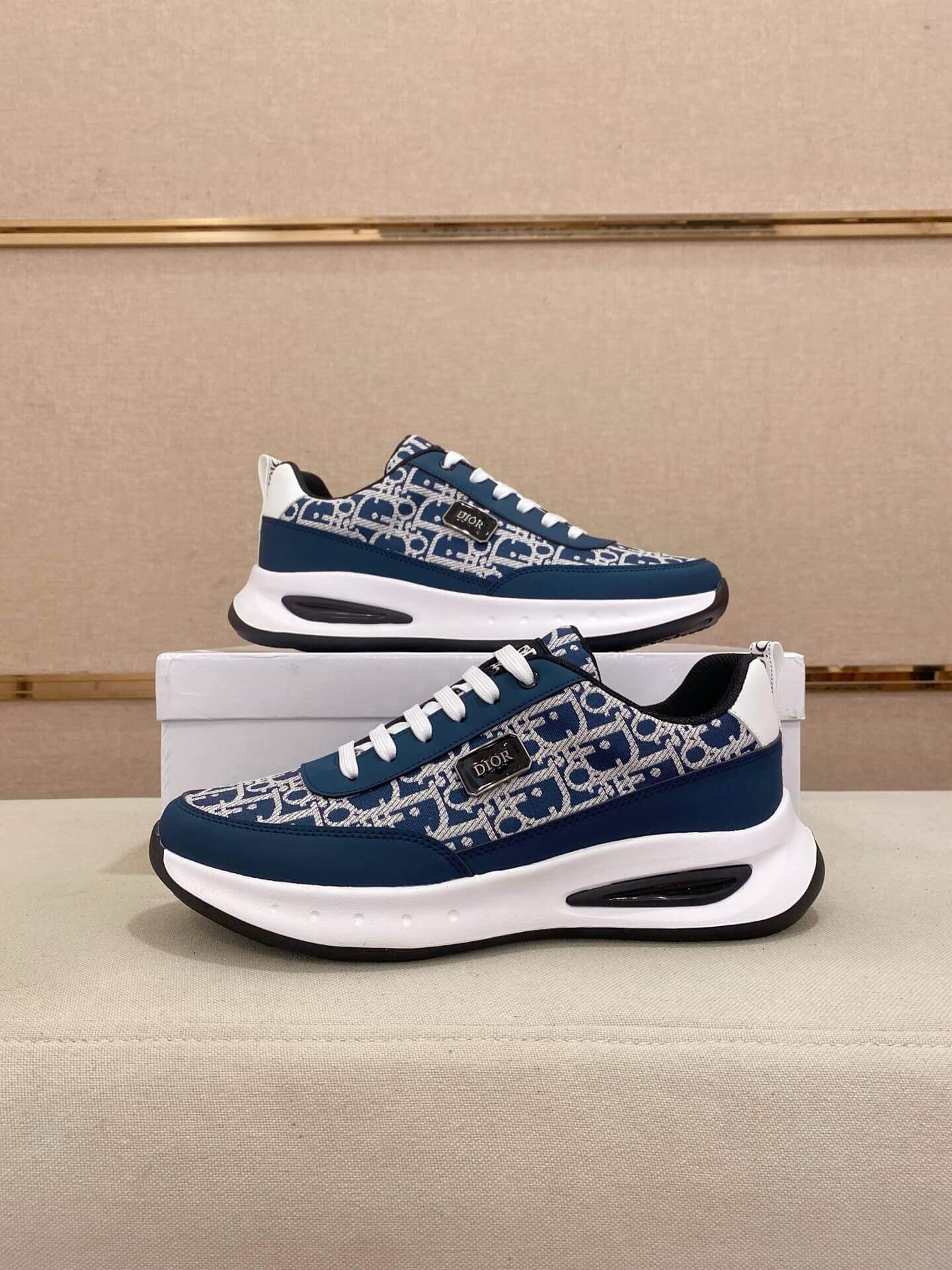 Dior Run Sneaker in Blue and Beige Dior Oblique Jacquard 1 Dior Run Sneaker in Blue and Beige Dior Oblique Jacquard