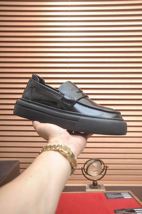 Prada Black Polished Leather Platform Loafers