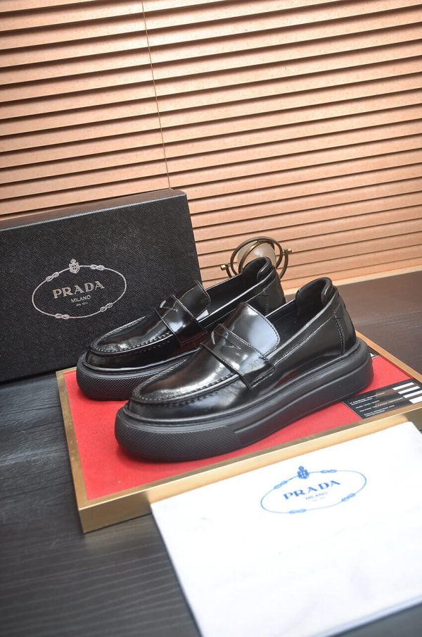 Prada Black Polished Leather Platform Loafers