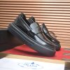 Prada Black Polished Leather Platform Loafers