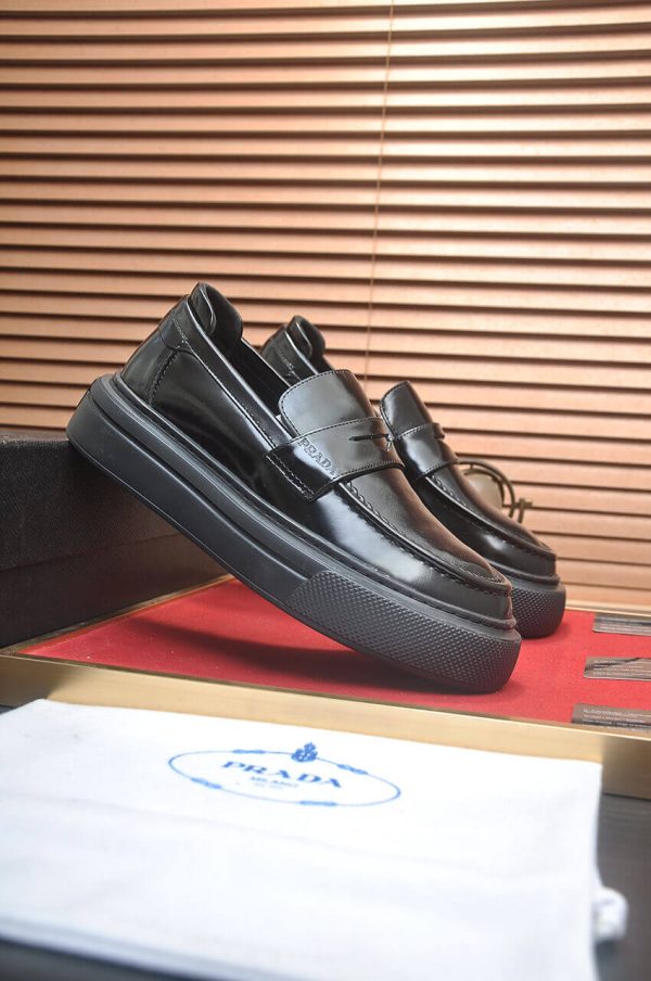Prada Black Polished Leather Platform Loafers