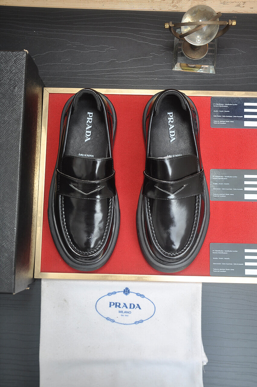 Prada Black Polished Leather Platform Loafers 4 Prada Black Polished Leather Platform Loafers - Image 4