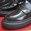 Prada Black Polished Leather Platform Loafers