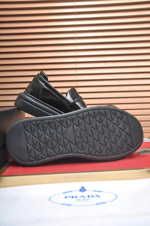 Prada Black Polished Leather Platform Loafers