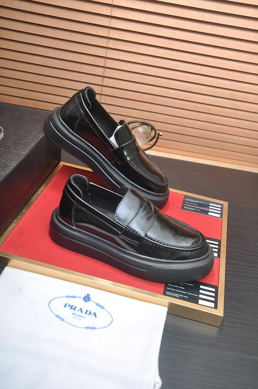 Prada Black Polished Leather Platform Loafers 6 Prada Black Polished Leather Platform Loafers - Image 6