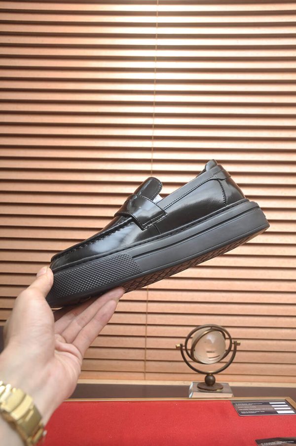 Prada Black Polished Leather Platform Loafers