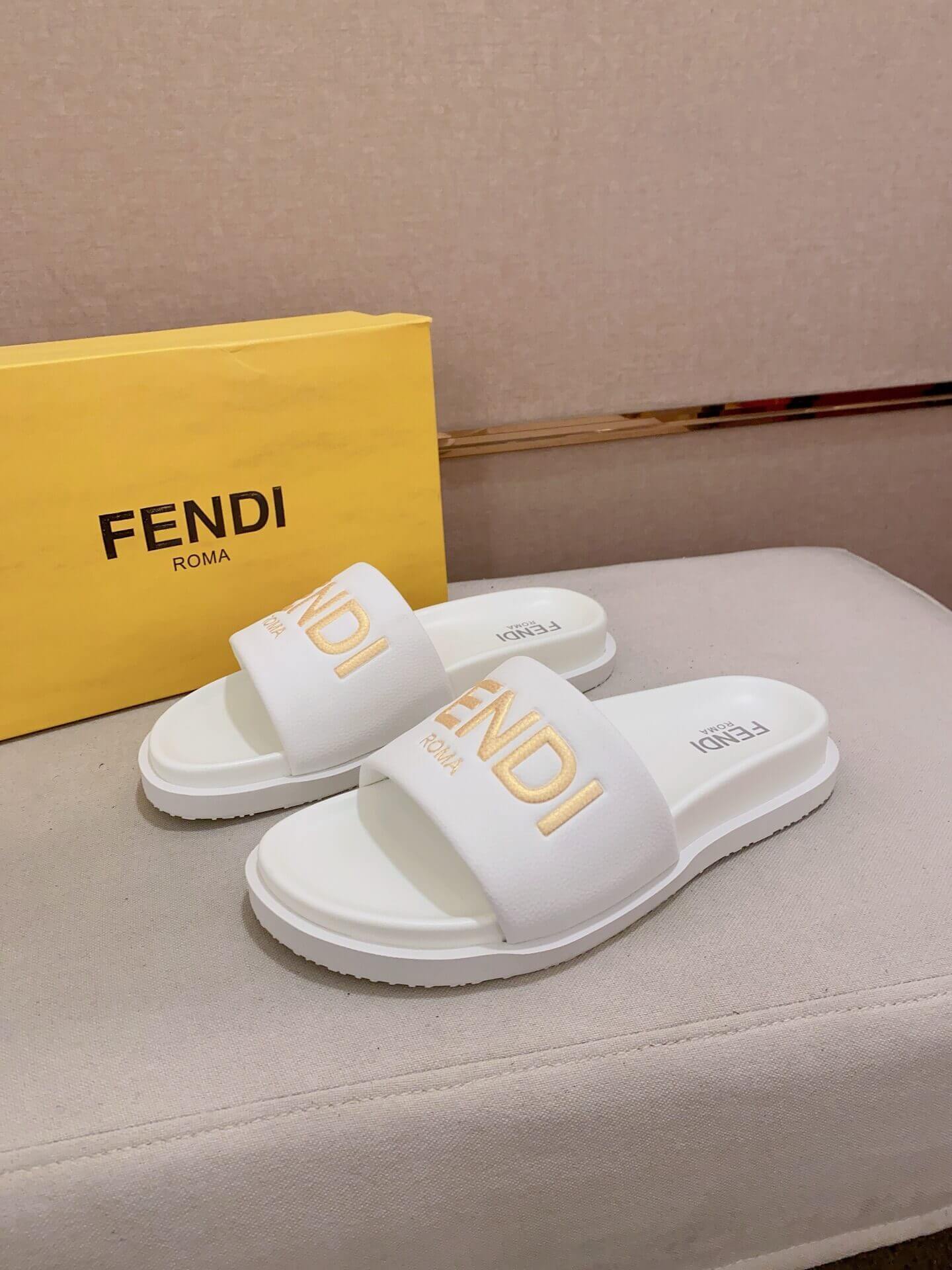 Fendi Roma Slides White 1 Fendi Roma Slides White