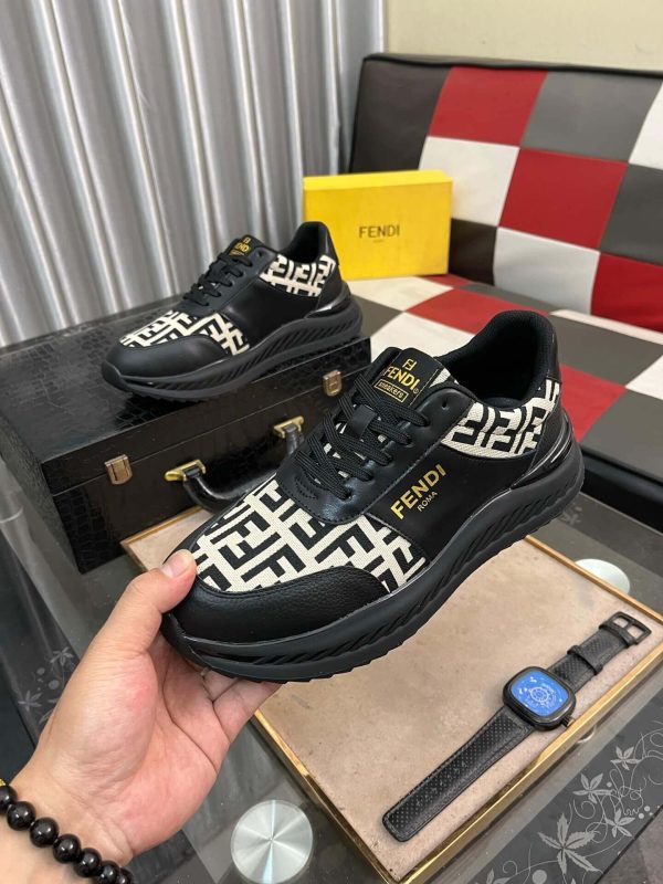 Fendi Roma Sneaker in Beige FF Jacquard and Black Leather,