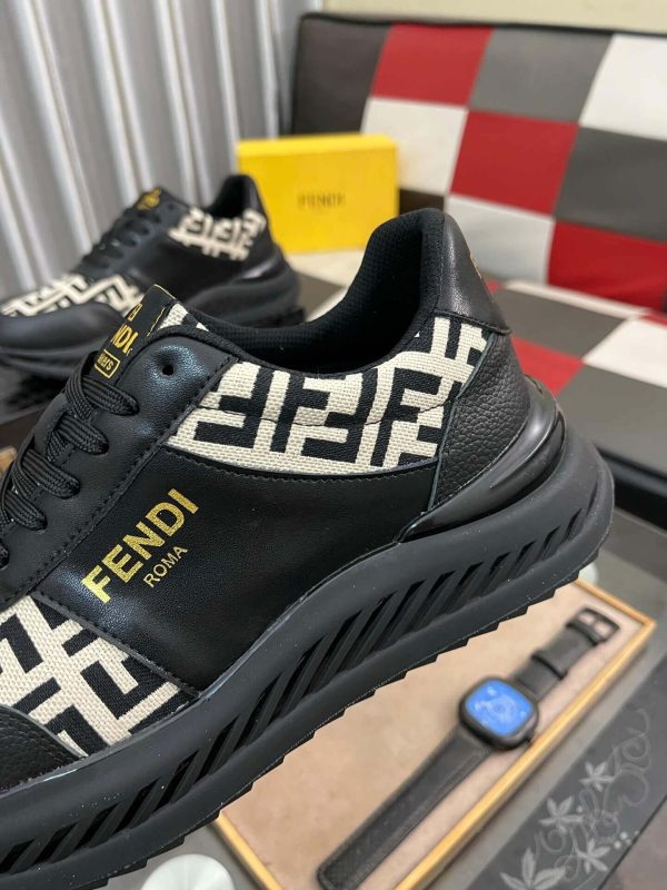 Fendi Roma Sneaker in Beige FF Jacquard and Black Leather,