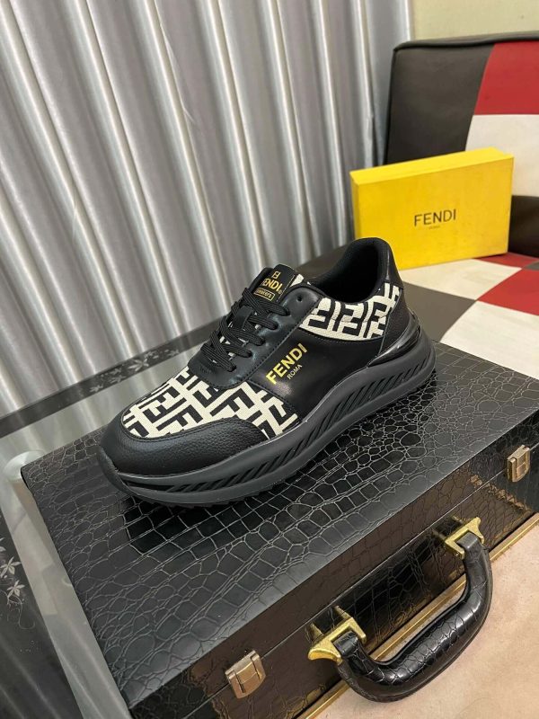 Fendi Roma Sneaker in Beige FF Jacquard and Black Leather,