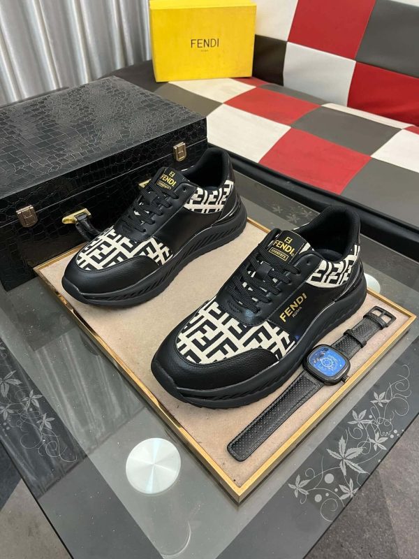 Fendi Roma Sneaker in Beige FF Jacquard and Black Leather,