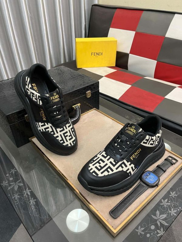 Fendi Roma Sneaker in Beige FF Jacquard and Black Leather,