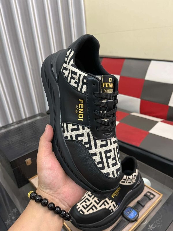 Fendi Roma Sneaker in Beige FF Jacquard and Black Leather,