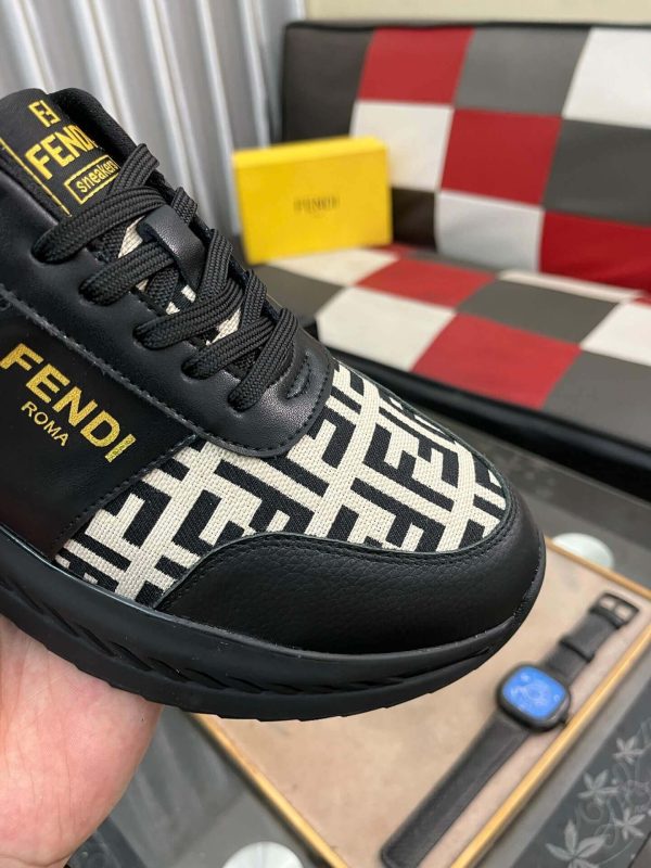 Fendi Roma Sneaker in Beige FF Jacquard and Black Leather,