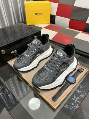 Fendi Chunky Sneaker in Grey FF Jacquard and Grey Leather