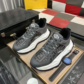 Fendi Chunky Sneaker in Grey FF Jacquard and Grey Leather