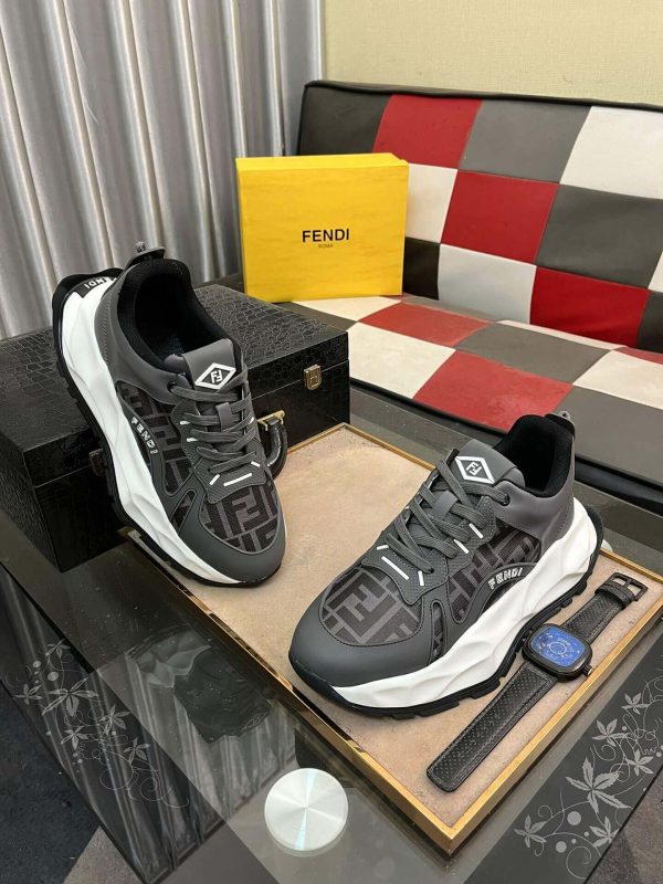 Fendi Chunky Sneaker in Grey FF Jacquard and Grey Leather