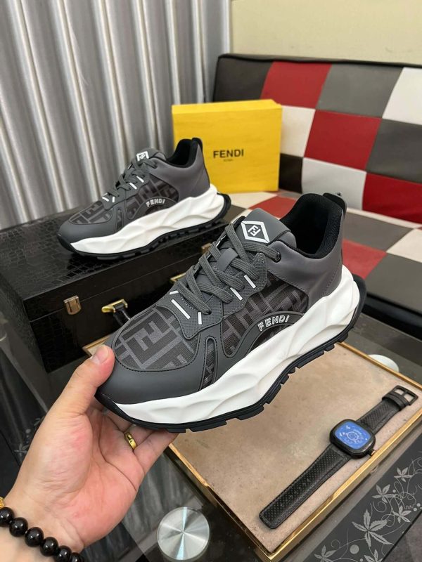 Fendi Chunky Sneaker in Grey FF Jacquard and Grey Leather