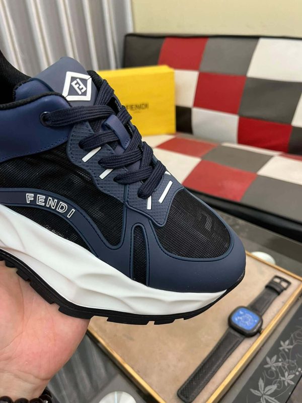 Fendi Chunky Sneaker in Black FF Jacquard and Blue Leather