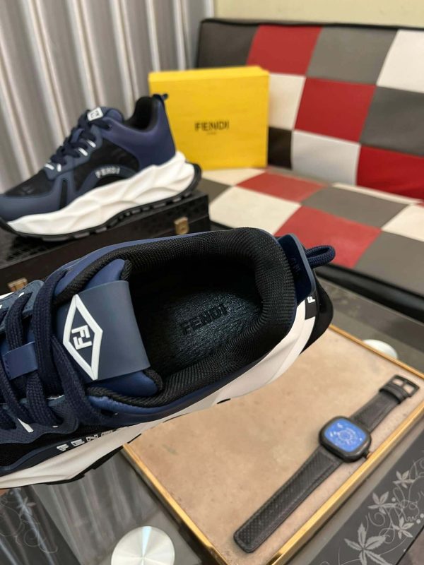 Fendi Chunky Sneaker in Black FF Jacquard and Blue Leather