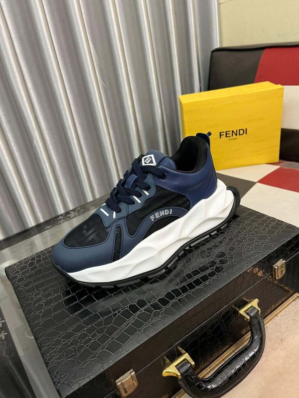 Fendi Chunky Sneaker in Black FF Jacquard and Blue Leather