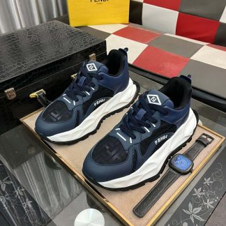 Fendi Chunky Sneaker in Black FF Jacquard and Blue Leather