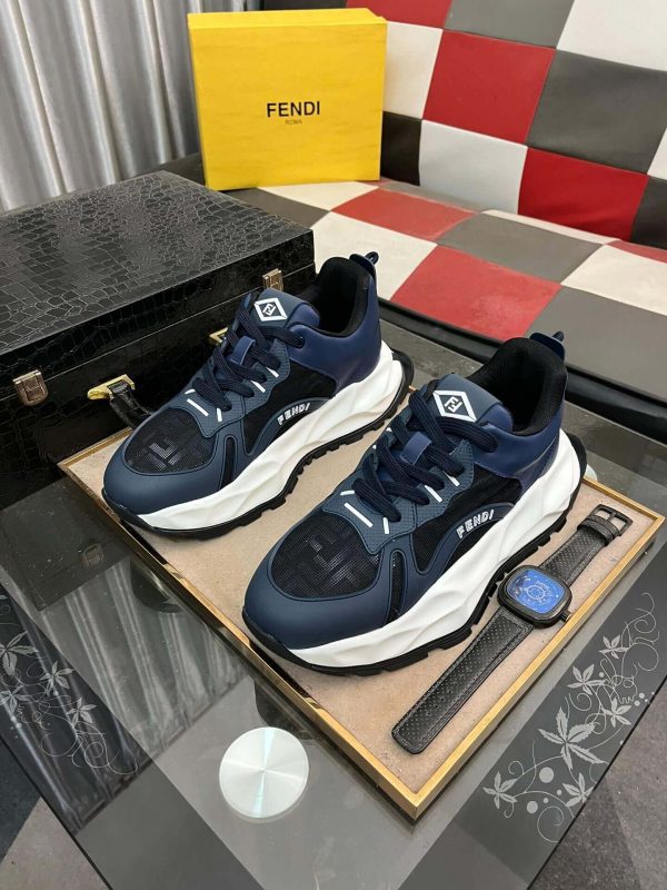 Fendi Chunky Sneaker in Black FF Jacquard and Blue Leather