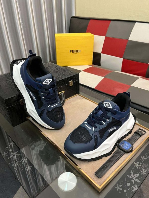 Fendi Chunky Sneaker in Black FF Jacquard and Blue Leather