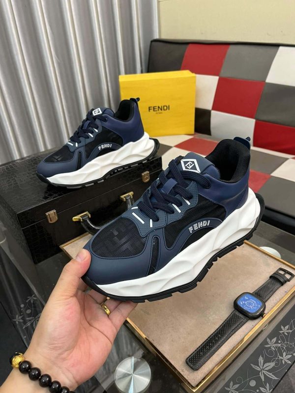 Fendi Chunky Sneaker in Black FF Jacquard and Blue Leather