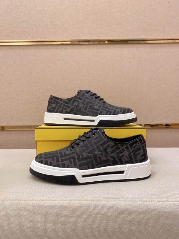 Black & White Fendi Flow Sneaker or a similar low-top lace-up style featuring the signature FF motif.