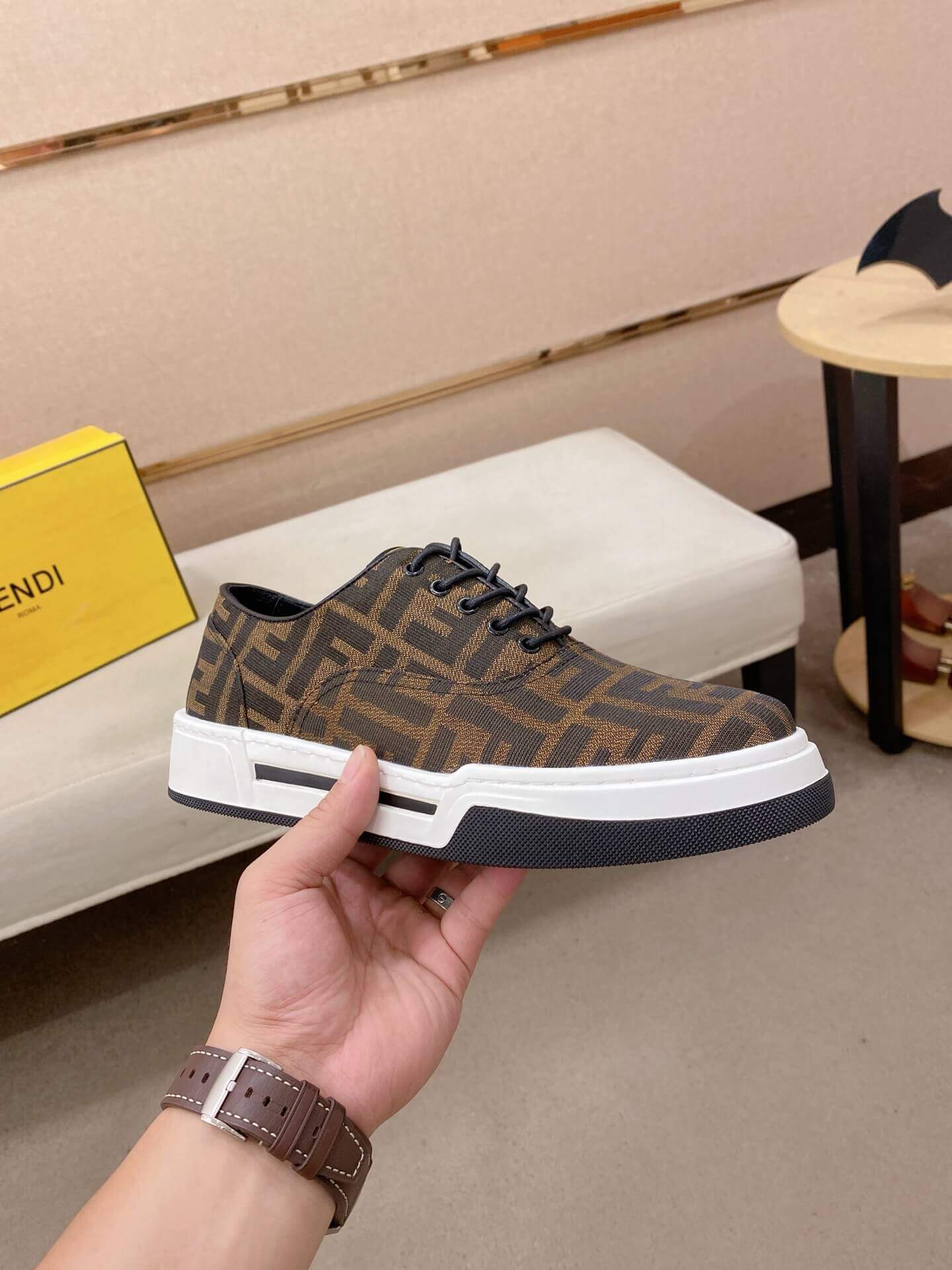 Brown & Black Fendi Flow Sneaker or a similar low-top lace-up style featuring the signature FF motif. 4 Brown & Black Fendi Flow Sneaker or a similar low-top lace-up style featuring the signature FF motif. - Image 4