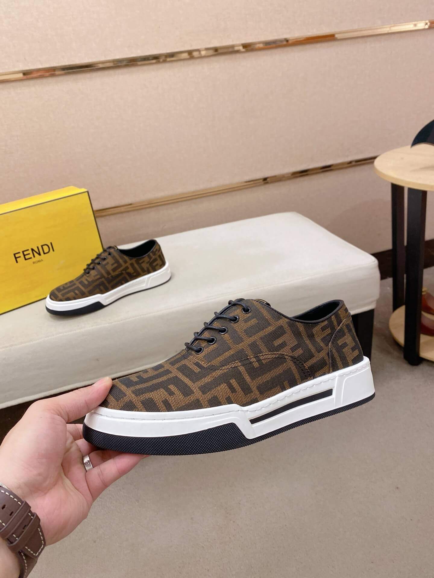 Brown & Black Fendi Flow Sneaker or a similar low-top lace-up style featuring the signature FF motif. 5 Brown & Black Fendi Flow Sneaker or a similar low-top lace-up style featuring the signature FF motif. - Image 5