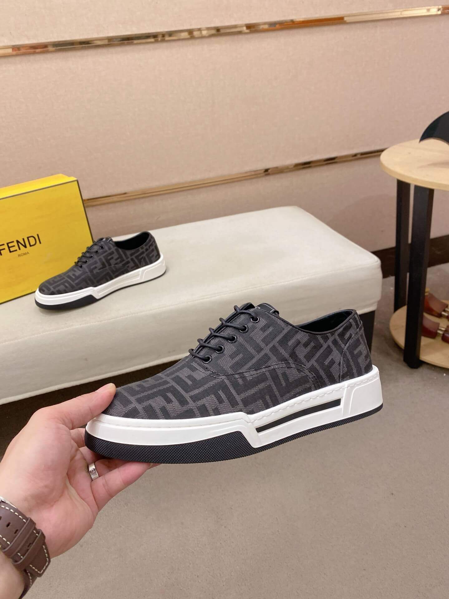 Black & White Fendi Flow Sneaker or a similar low-top lace-up style featuring the signature FF motif. 5 Black & White Fendi Flow Sneaker or a similar low-top lace-up style featuring the signature FF motif. - Image 5