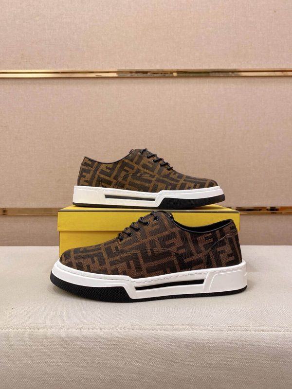Brown & Black Fendi Flow Sneaker or a similar low-top lace-up style featuring the signature FF motif.