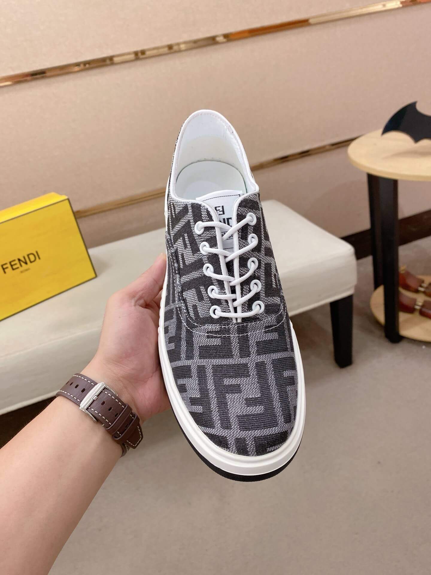 Black & White Fendi Flow Sneaker low-top lace-up style featuring the signature FF motif. 4 Black & White Fendi Flow Sneaker low-top lace-up style featuring the signature FF motif. - Image 4