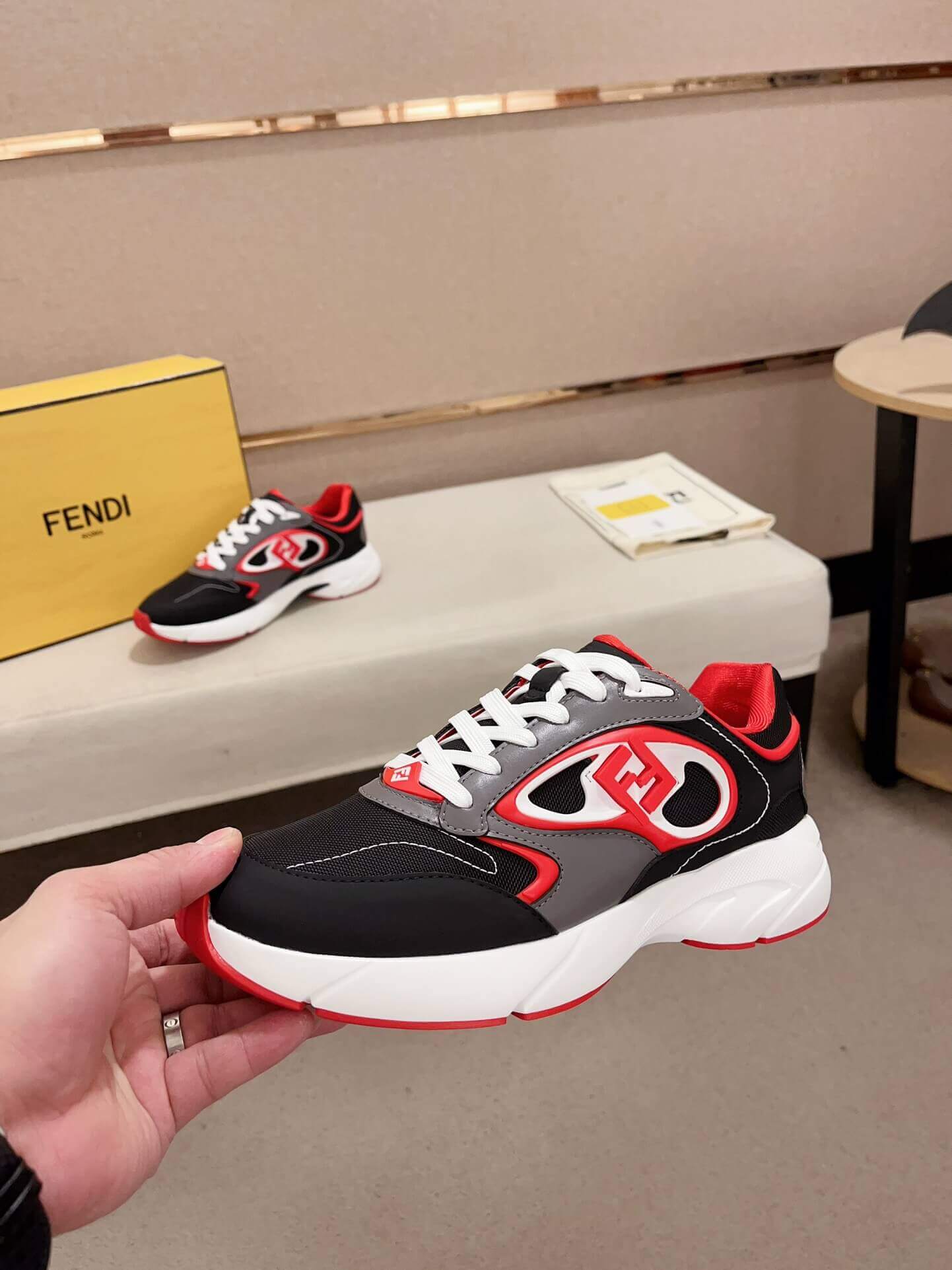 Fendi Forward Sneakers in Grey and Red 5 Fendi Forward Sneakers in Grey and Red - Image 5