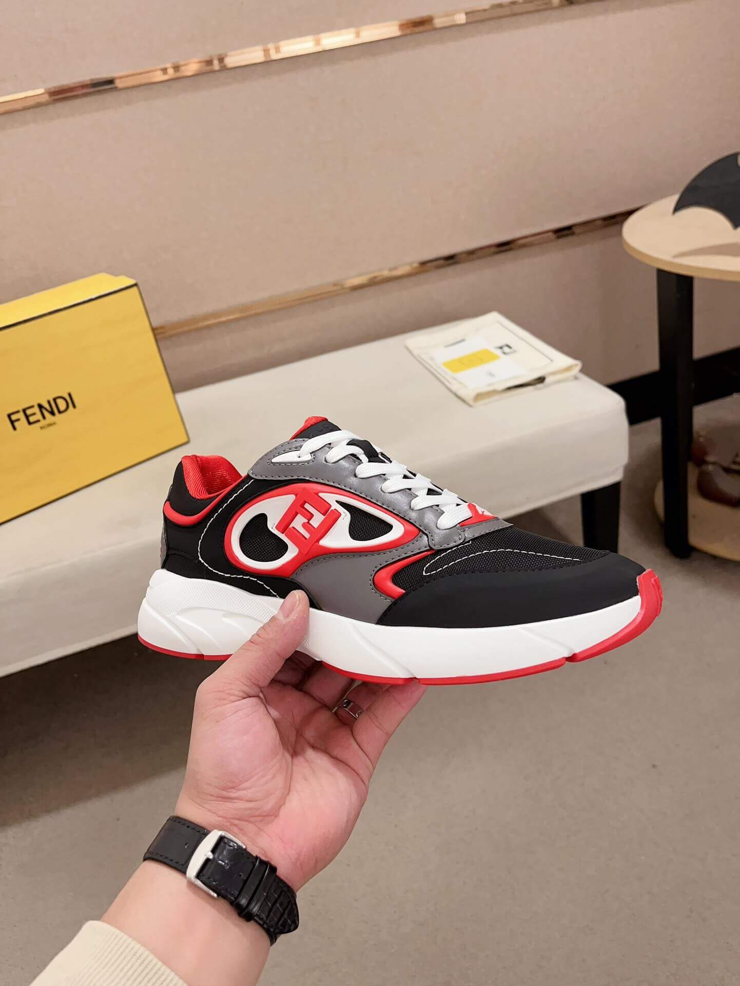 Fendi Forward Sneakers in Grey and Red 4 Fendi Forward Sneakers in Grey and Red - Image 4