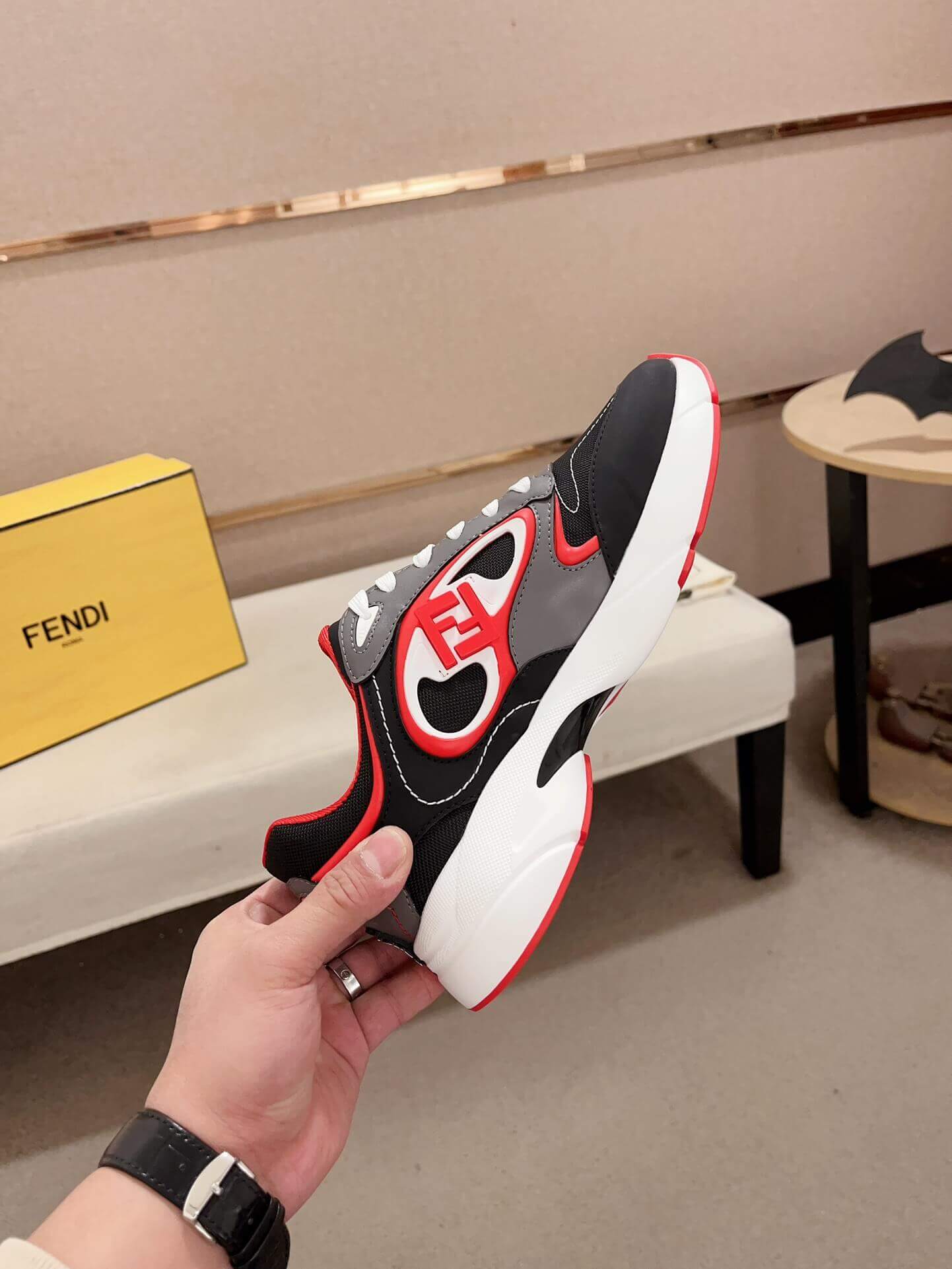 Fendi Forward Sneakers in Grey and Red 3 Fendi Forward Sneakers in Grey and Red - Image 3