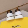 White & Brown Fendi FF Monogram Sneakers with Hook-and-Loop Closure