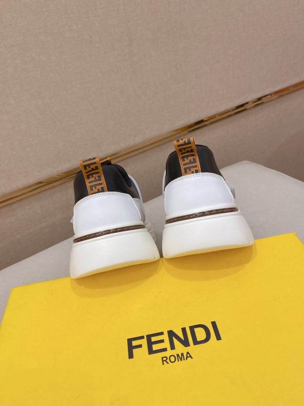 White & Brown Fendi FF Monogram Sneakers with Hook-and-Loop Closure