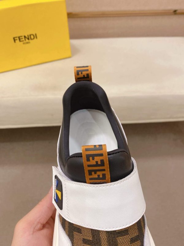 White & Brown Fendi FF Monogram Sneakers with Hook-and-Loop Closure