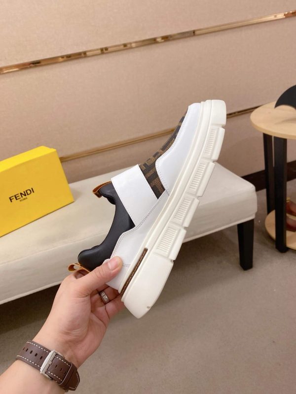 White & Brown Fendi FF Monogram Sneakers with Hook-and-Loop Closure